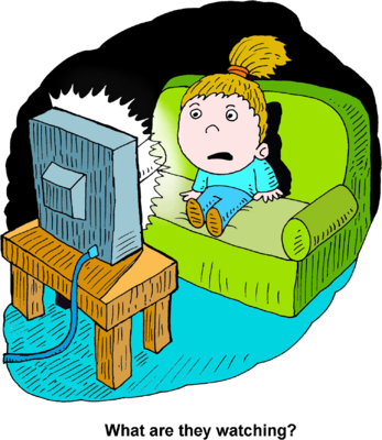 Girl watching scary movie